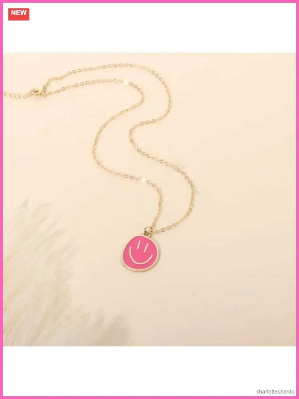 14K Gold Plated Smile Pendant Necklace Adjustable Chain Women Jewelry Gift